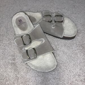 White Mountain Faux Fur Lined Leather Slip On Sandal Sz 9